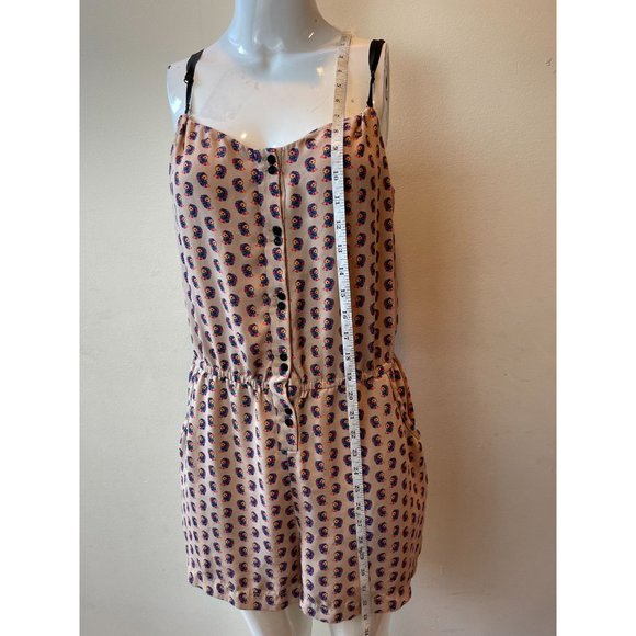 Rachel Rachel Roy Women Patterned Romper Adjustable Straps Front Button Tan SZ L - Picture 3 of 8